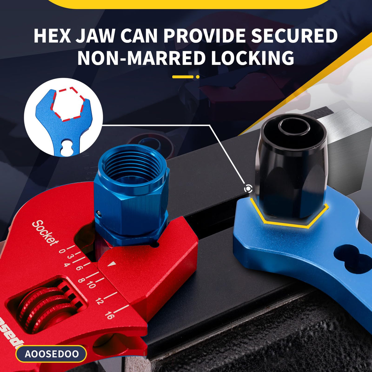 AOOSEDOO compact design wrench used in confined spaces for hose fittings.