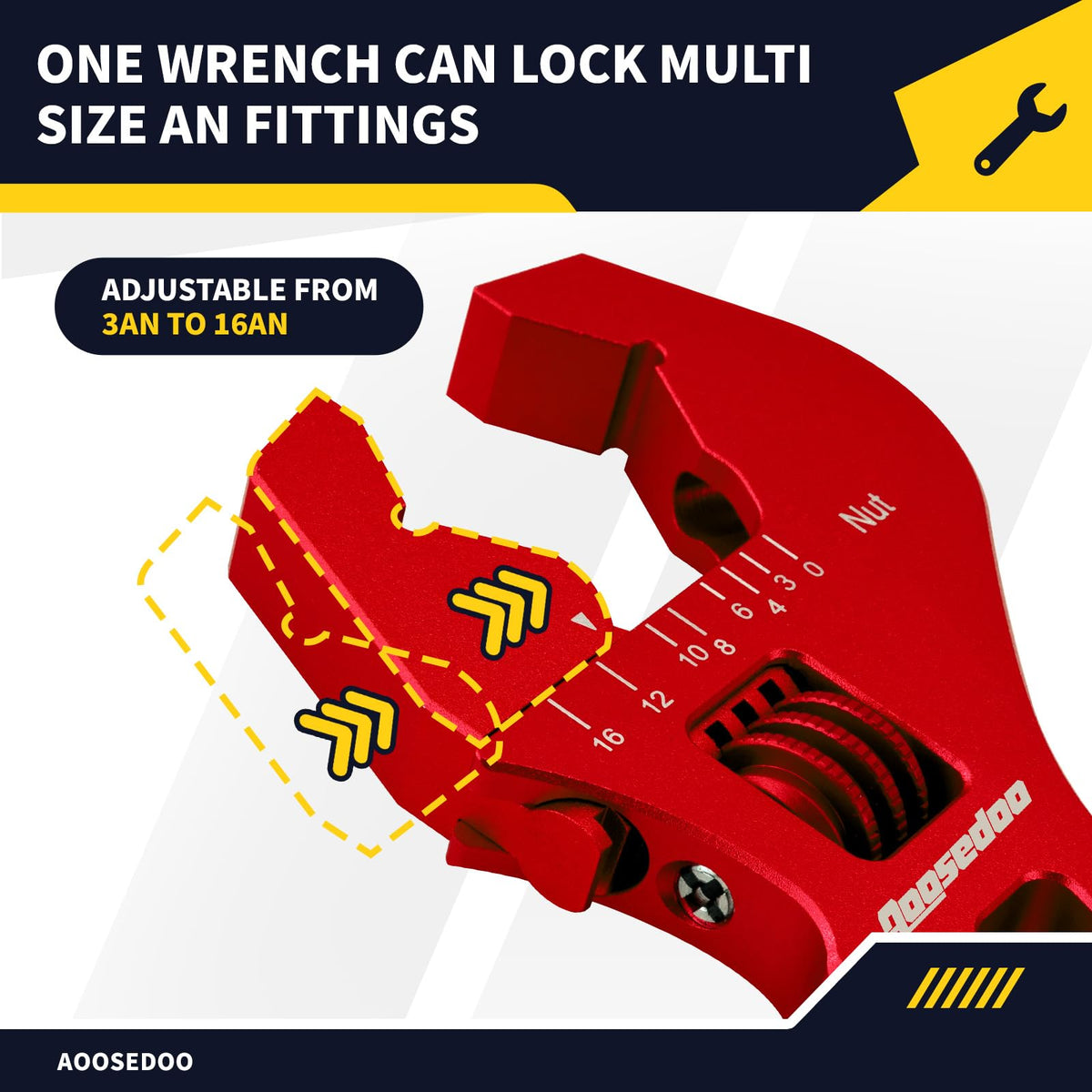 AOOSEDOO double-ended AN wrench shows 6AN and 8AN jaws for versatile fittings.