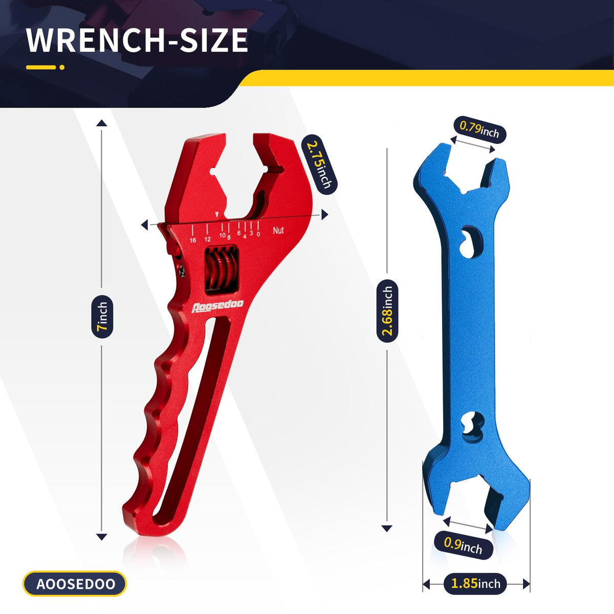 AOOSEDOO workshop scene featuring the blue aluminum AN wrench for engine work.