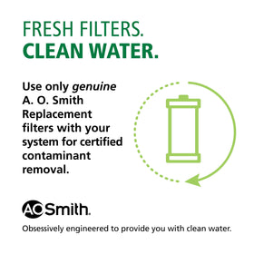 A. O. Smith water faucet with clear water showing cleaner taps