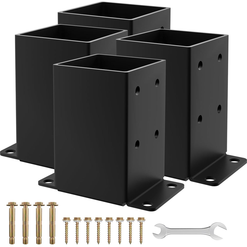 AOSTD 4x4 post base assembly provides strong outdoor support for wood posts on decks.