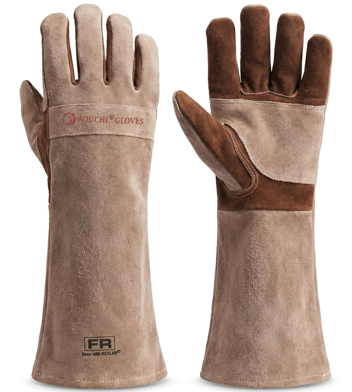 AOUCHI leather welding gloves with extended sleeve protect hands and forearms during welding