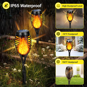 AOUNQ outdoor flame torch highlights garden decor with warm glow.