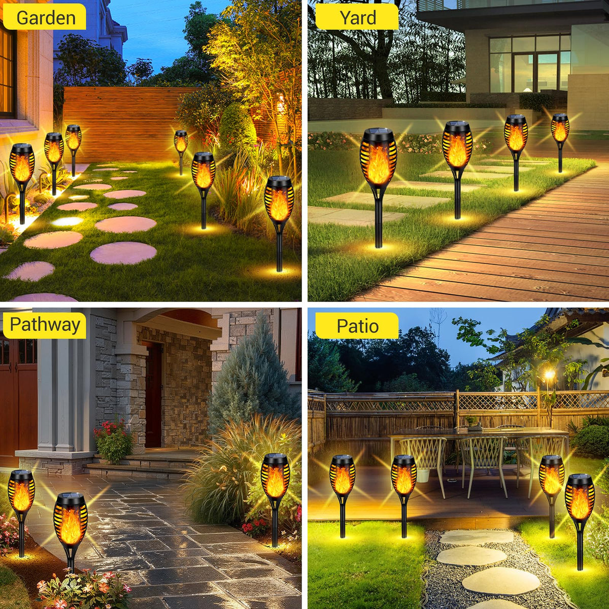 AOUNQ IP65 waterproof torch light withstands rain for reliable garden decor.