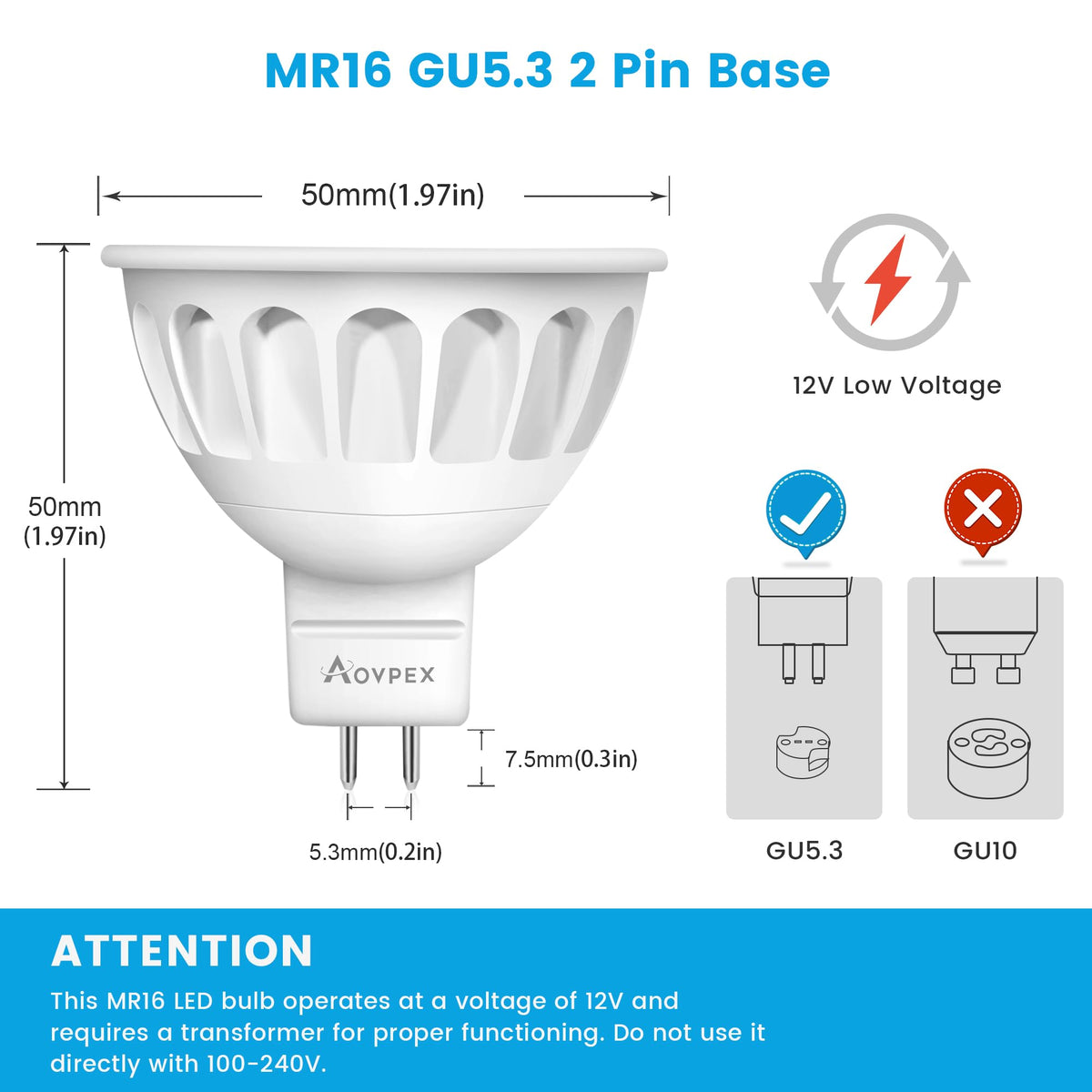 Aovpex energy-saving MR16 bulbs cut electricity with 5W (50W equivalent).