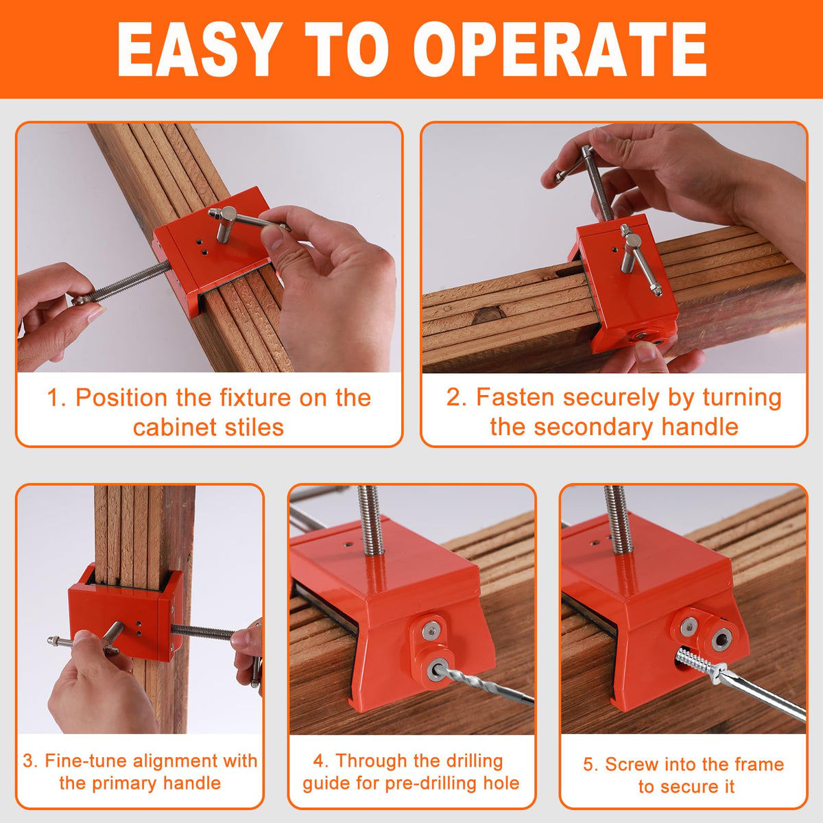Felt pads on AOVPIBY clamps prevent marks on cabinet faces during use.