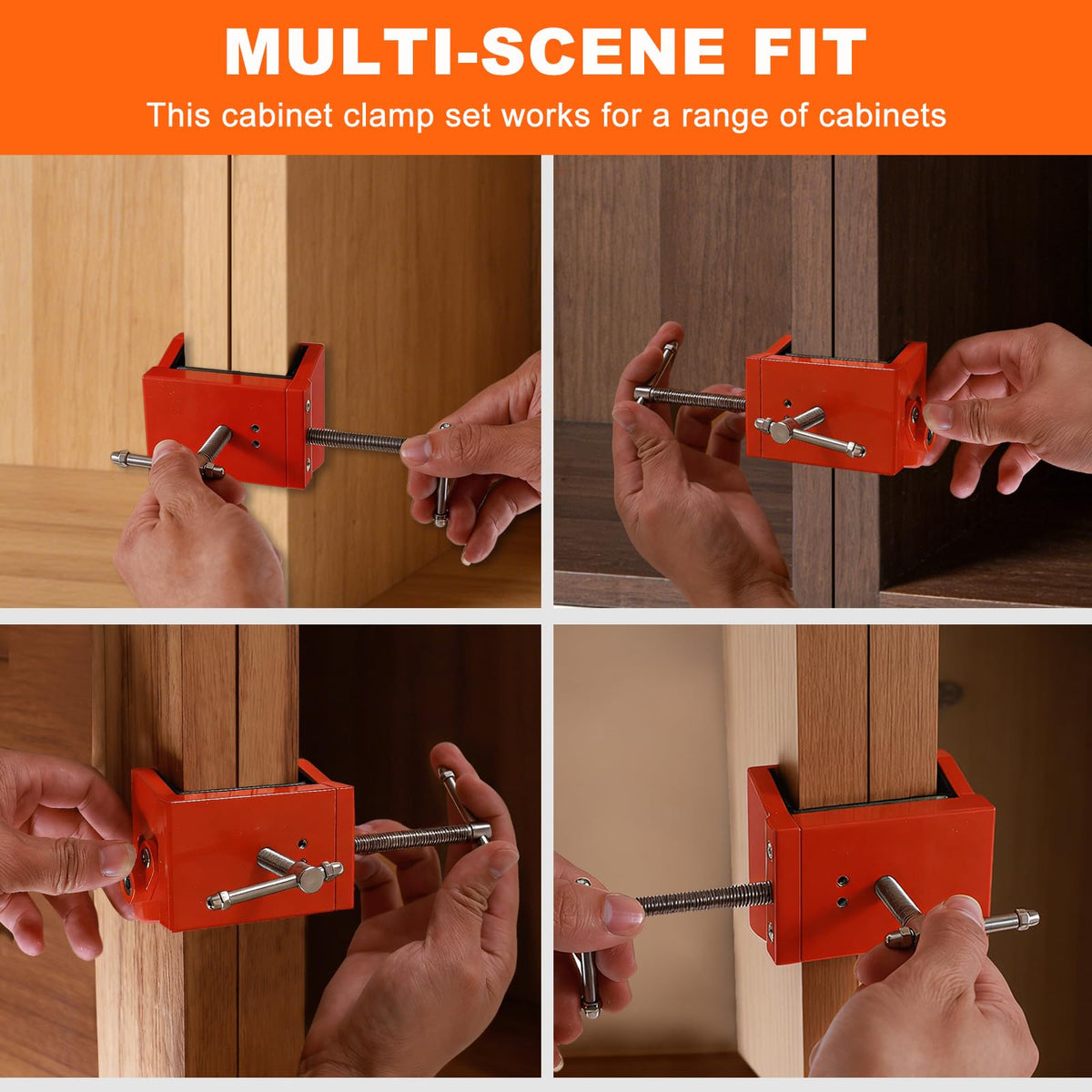 Stiles up to 1.18-inch thick supported by AOVPIBY cabinet clamps for secure clamping.