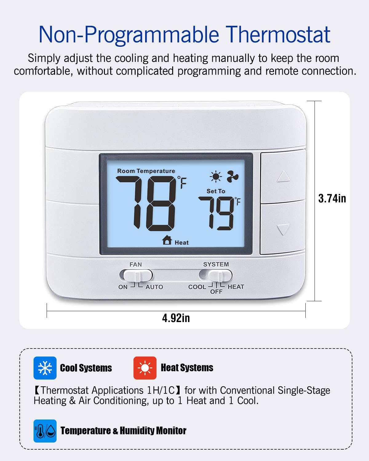 Aowel thermostat display readout showing clear temperatures at a glance