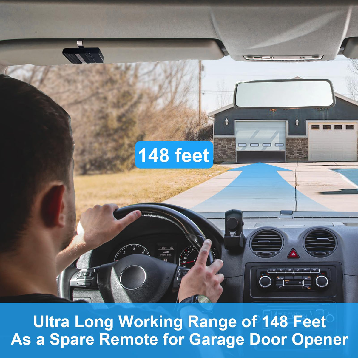 Apaix Genie dip remote visor-clip demonstrates ready hands-free mounting