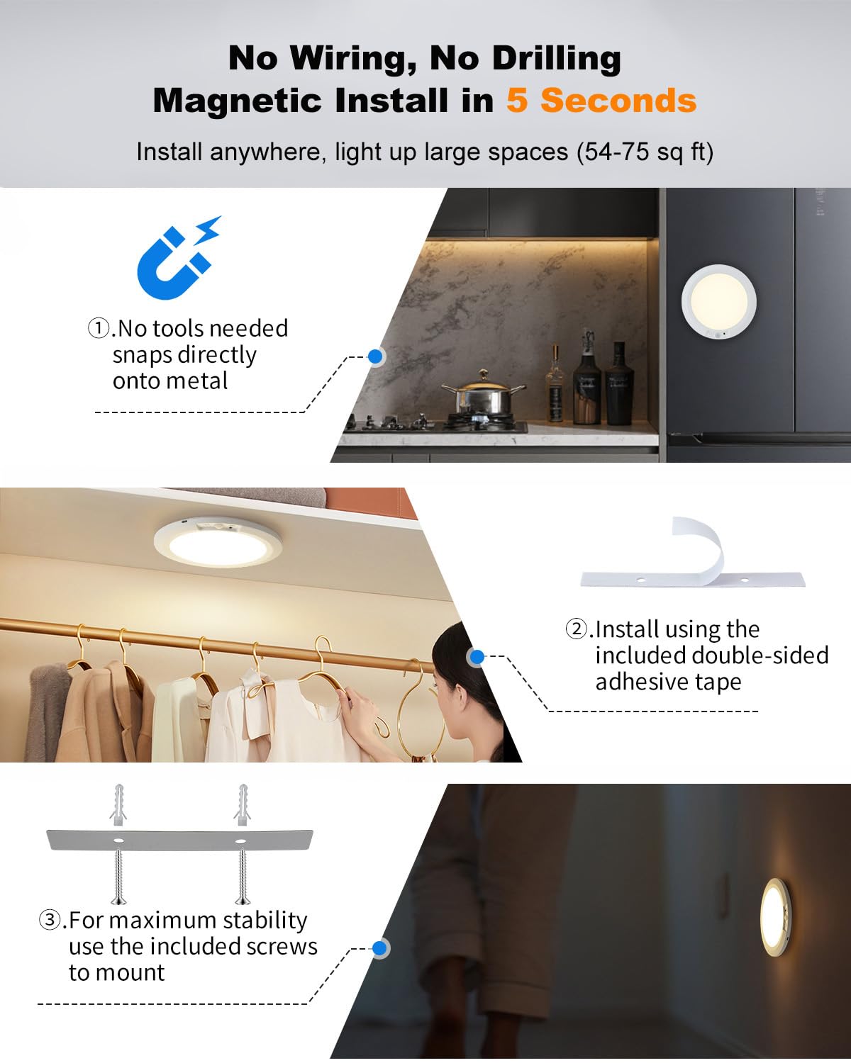 APCENS magnetic mount enables tool-free installation without wall damage.