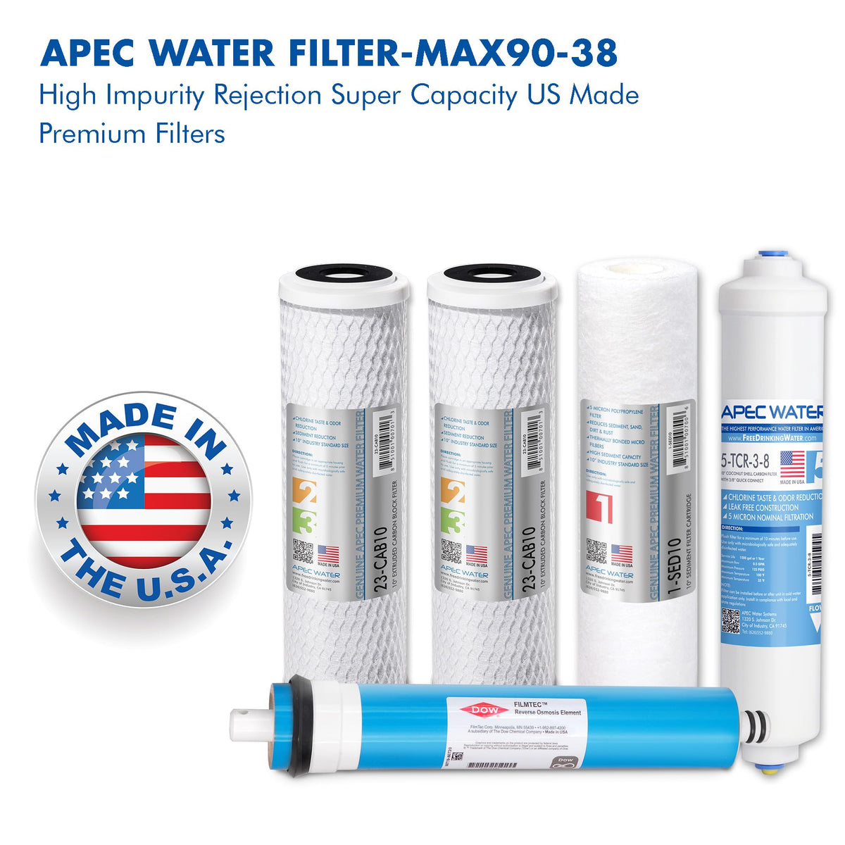 APEC Ultimate carbon-block filter reduces taste and odor for crisper water.