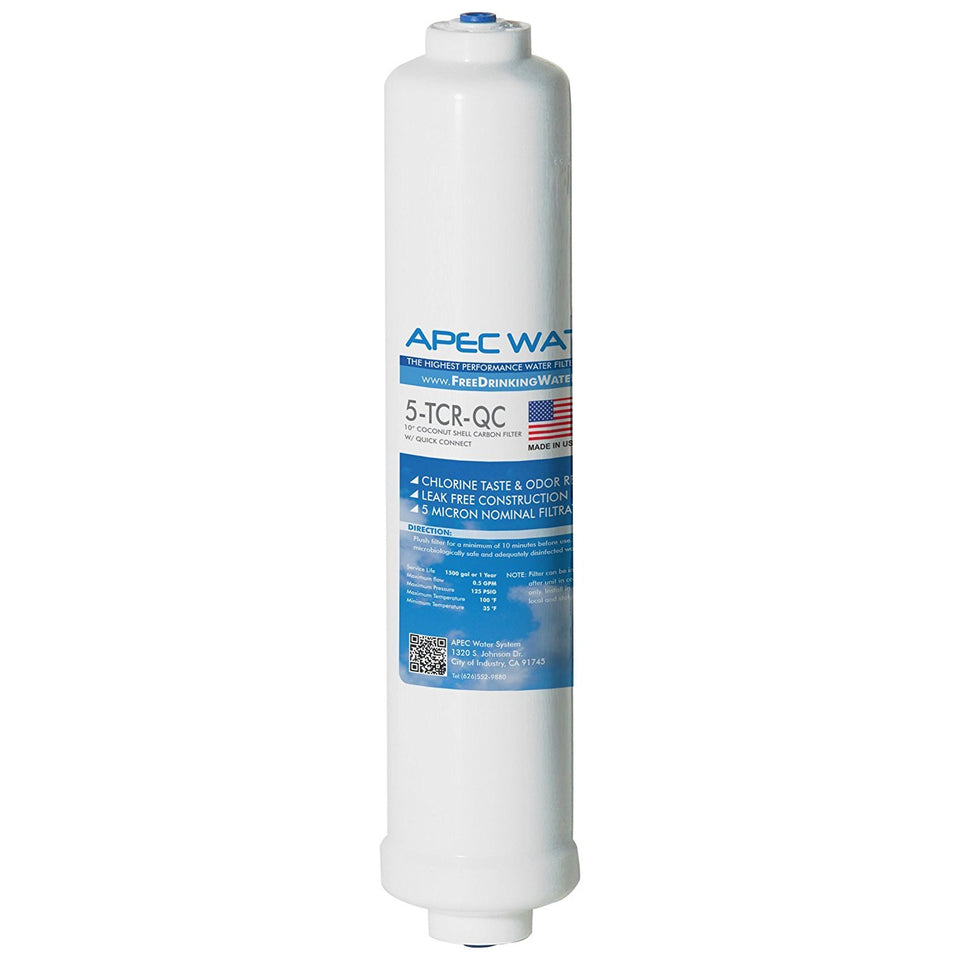 APEC Water inline carbon filter with quick-connect ready for easy installation