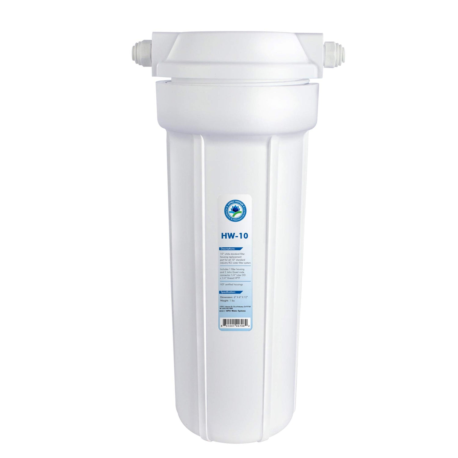 APEC Water HW-10 white filter housing ready for standard 10-inch filters.