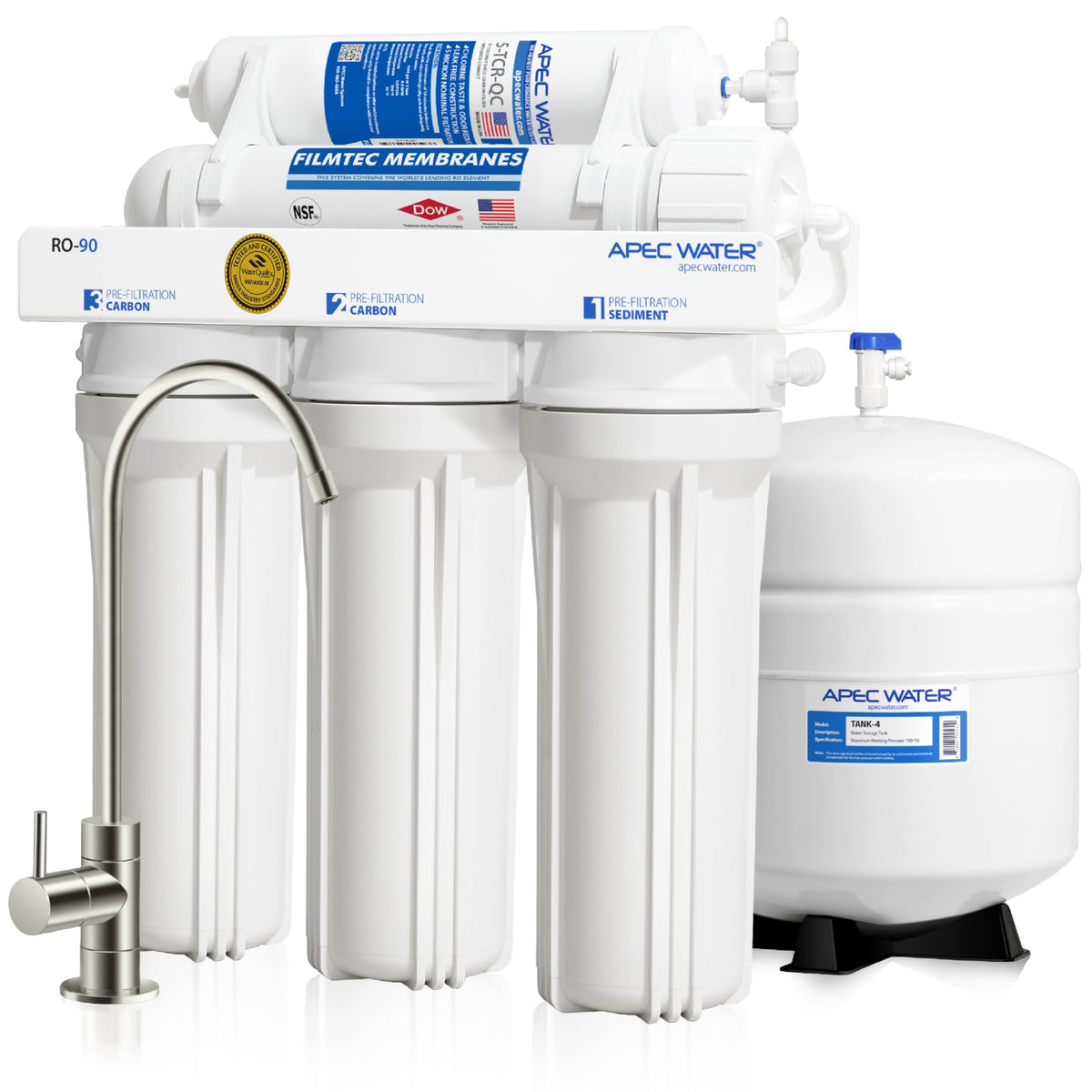 APEC Water RO-90 front view showcasing compact under-sink filtration for pure water