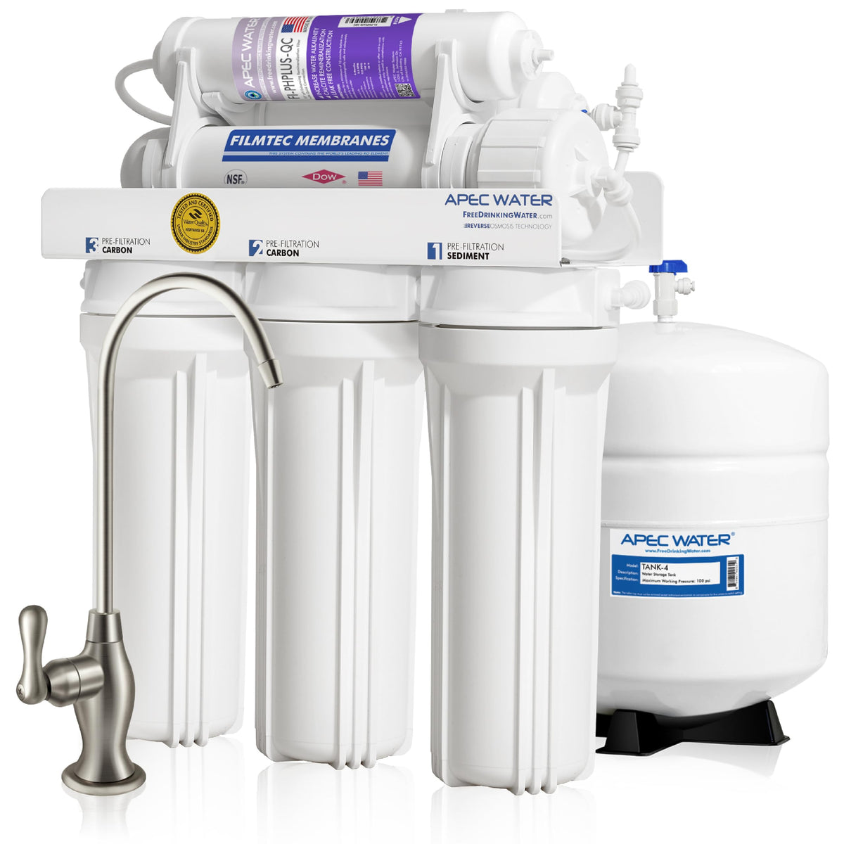 APEC Water RO-PH90 under-sink unit with durable US-made filters for clean drinking water.
