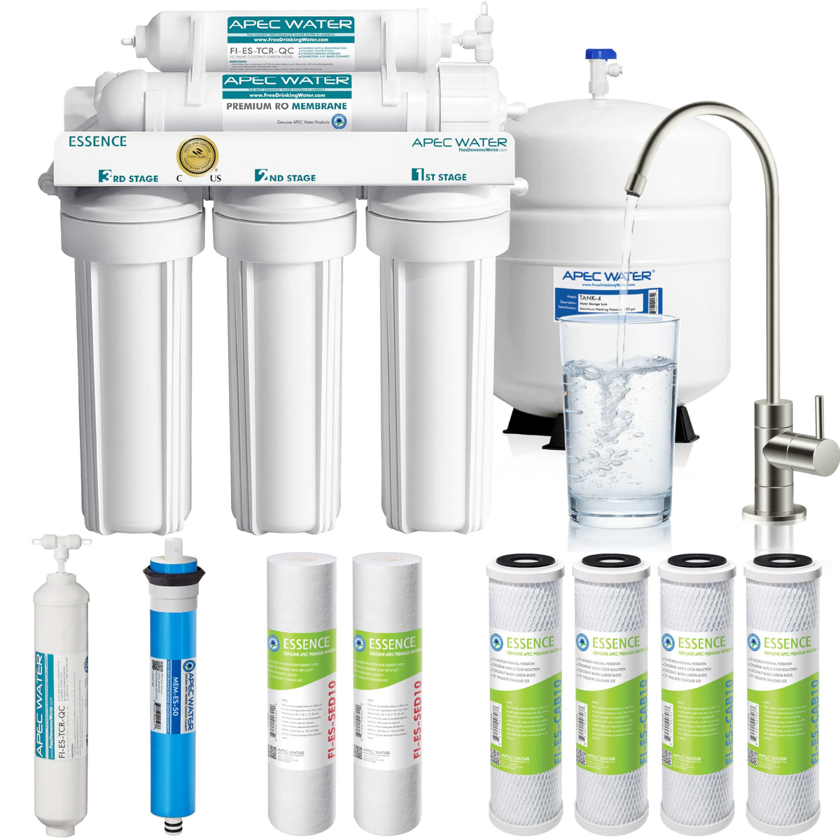 APEC Water ROES-50X filter set components for 5-stage filtration
