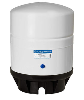 APEC Water 14-Gallon Tank storage shown with vertical setup for steady purified water supply.