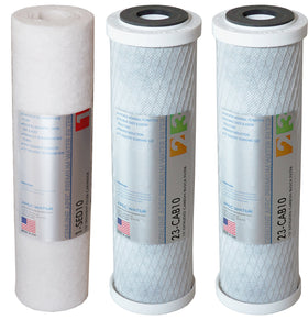 APEC Water Ultimate Filter Set assembly with three cartridges for under-sink RO, improving water quality