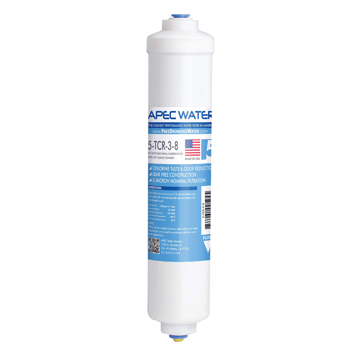 APEC Water Ultimate Series inline filter with quick connector for easy installation and taste improvement