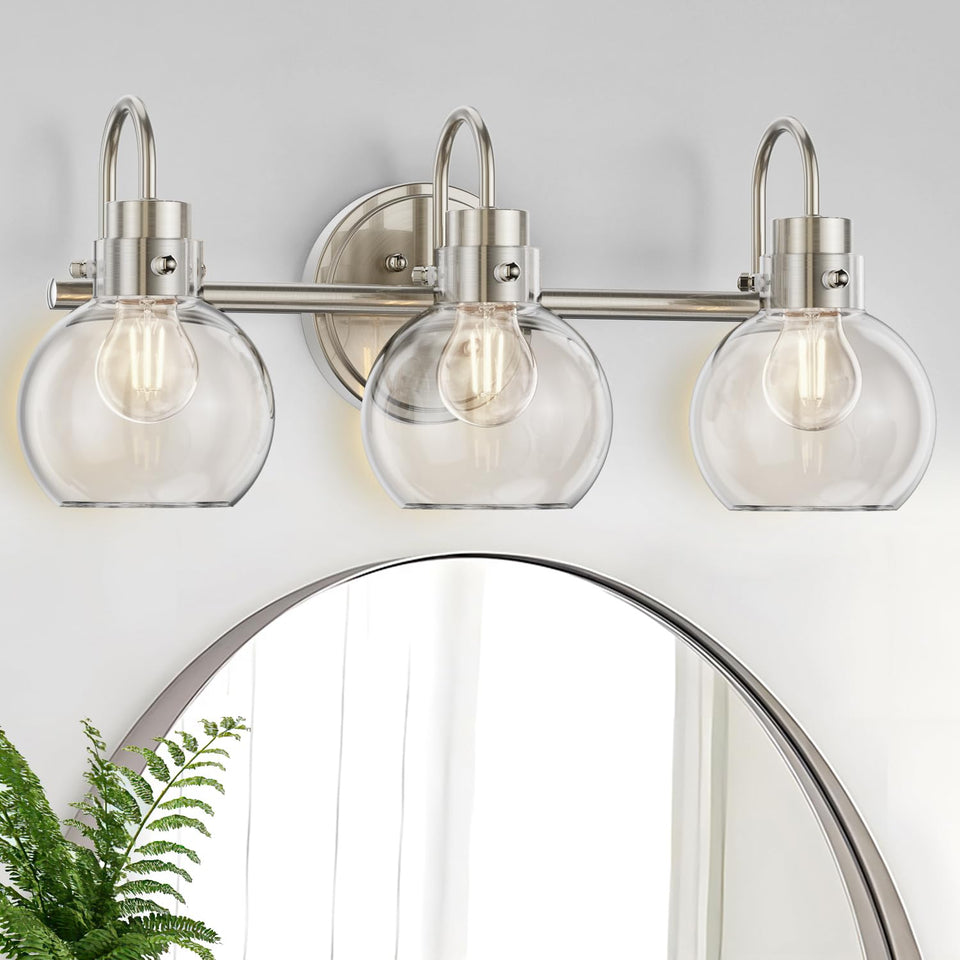 Apenath 3-lights vanity light in brushed nickel for bathrooms and hallways.