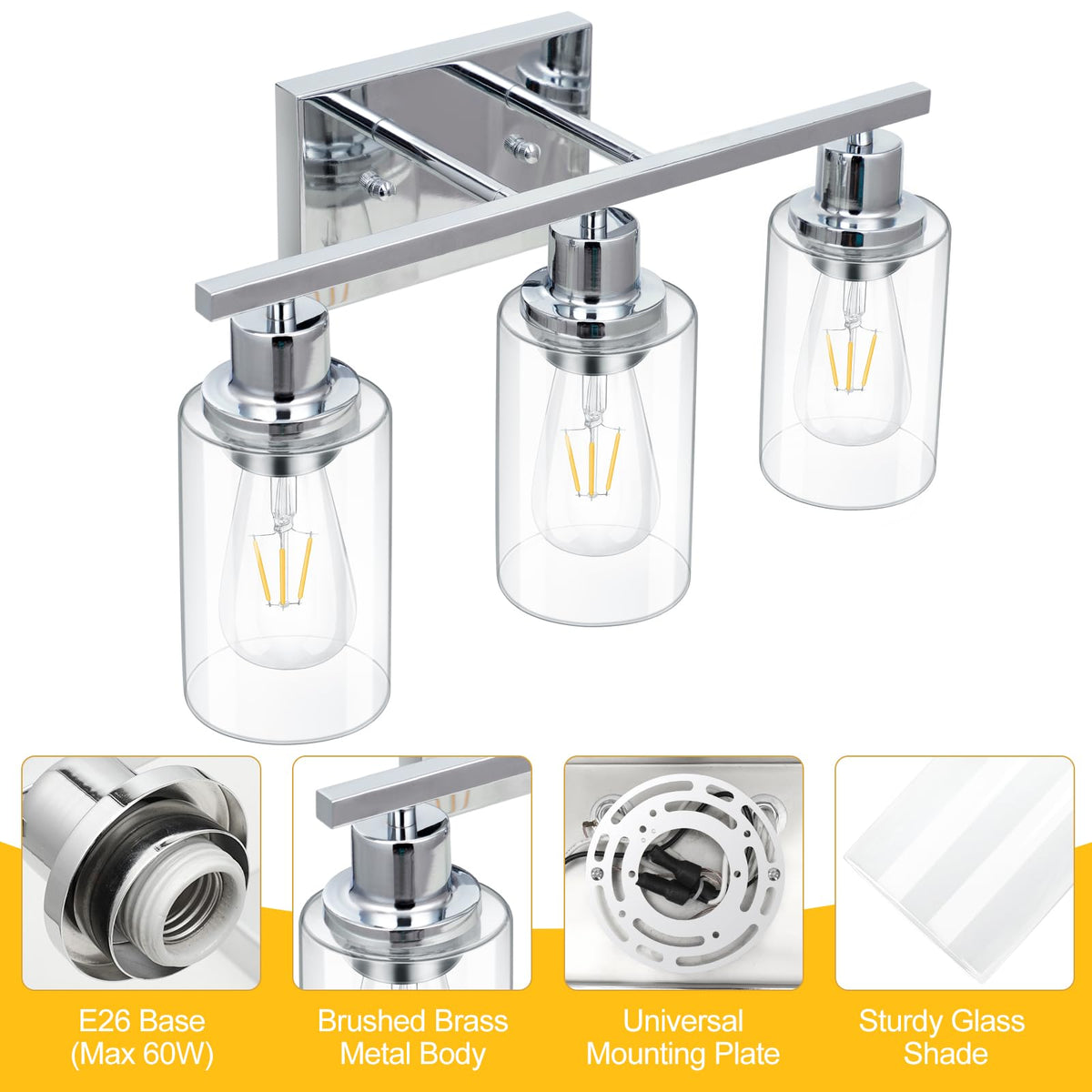 Apenath bathroom light suitable for damp-area use with glass shades.