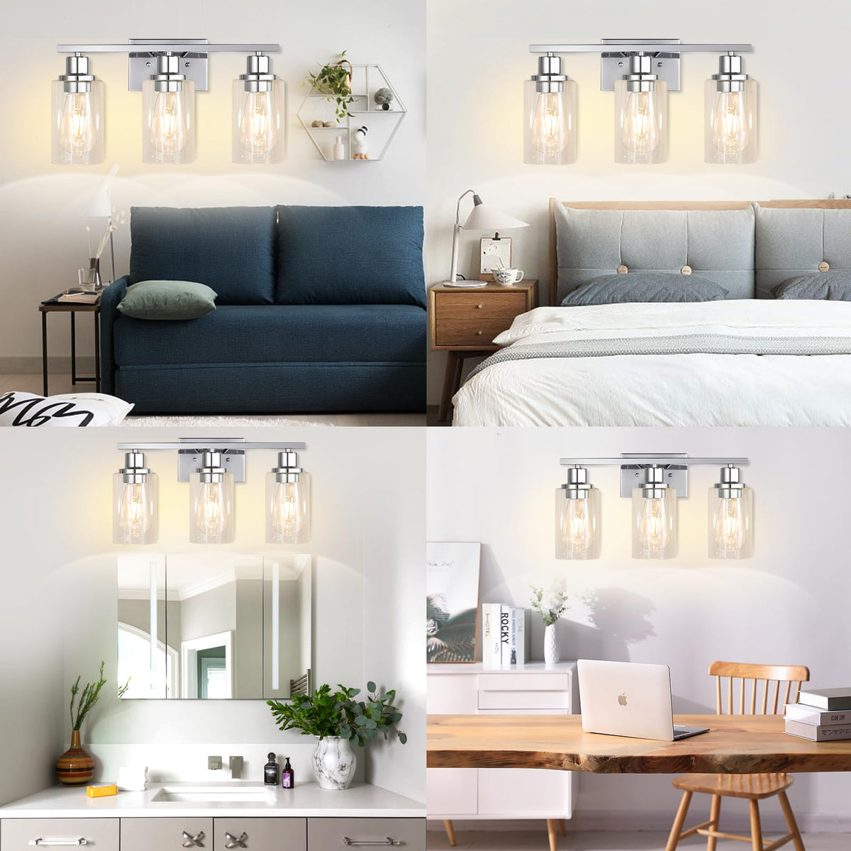 Apenath wall sconce vanity light mounted along a wall above a mirror.