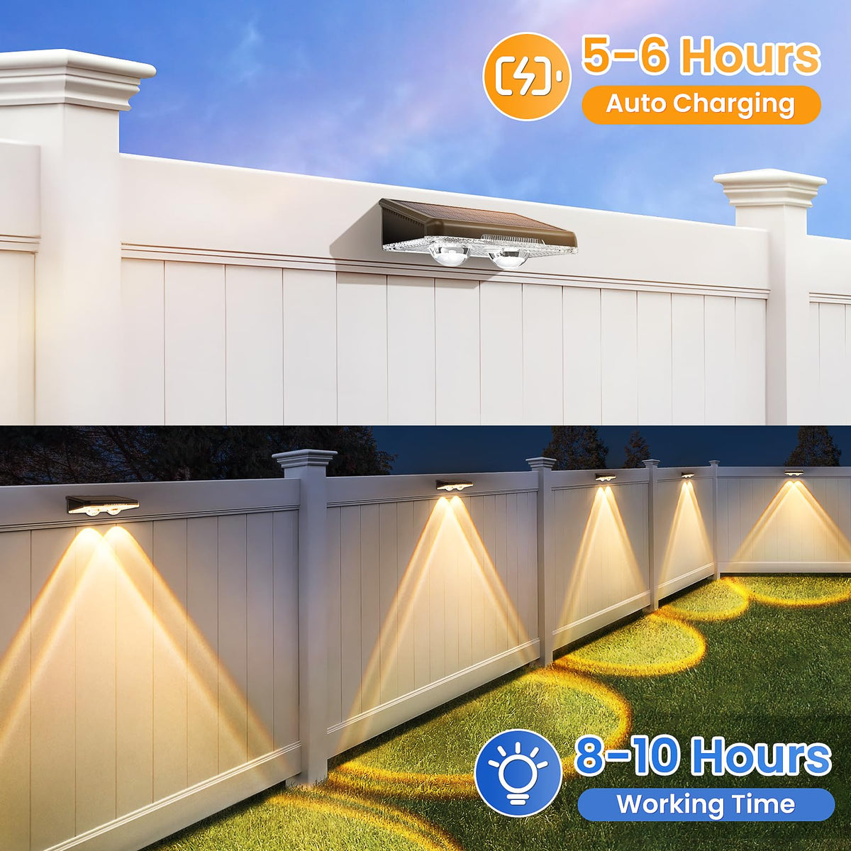 APILAB fence lights install in seconds with screws or 3M tape, no wiring