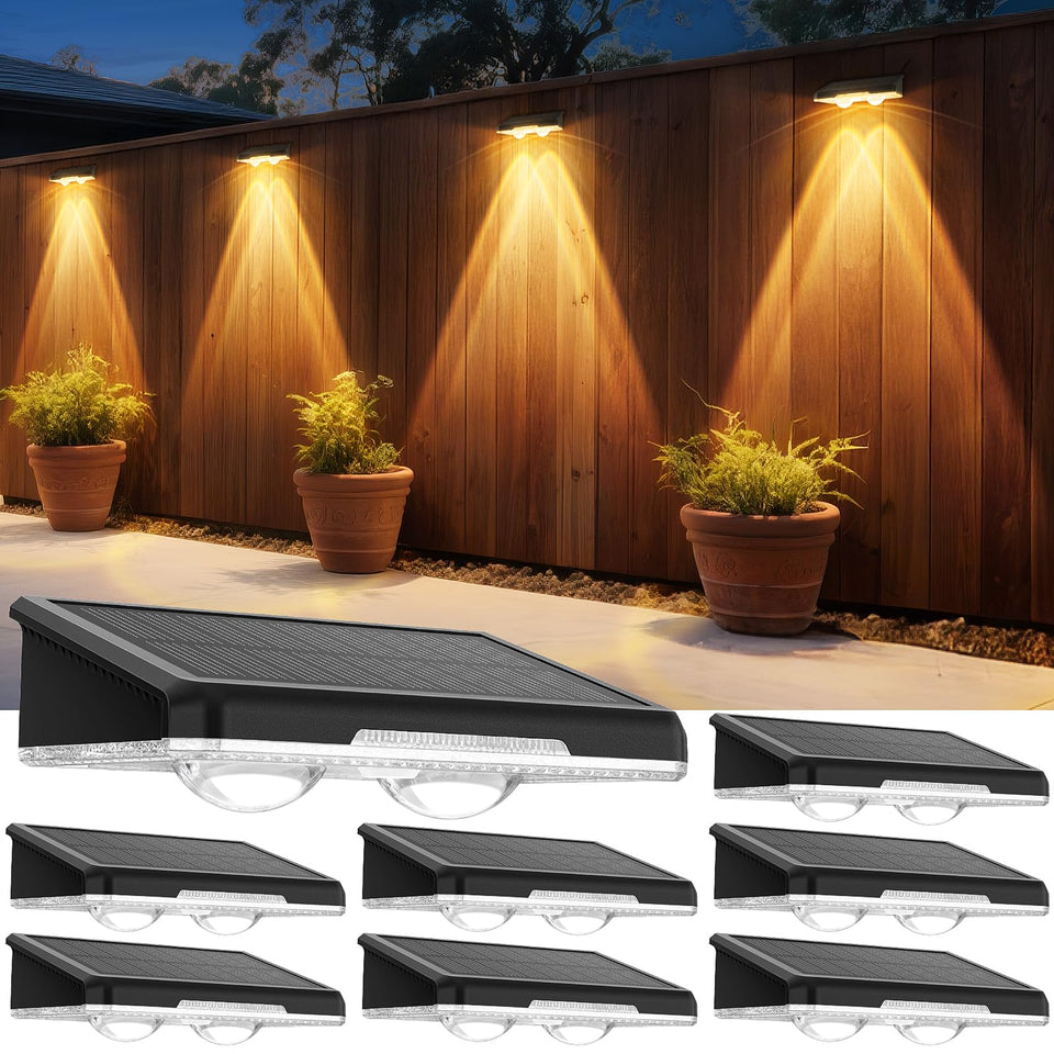 APILAB solar fence light front view with three-mode color for ambiance and security.
