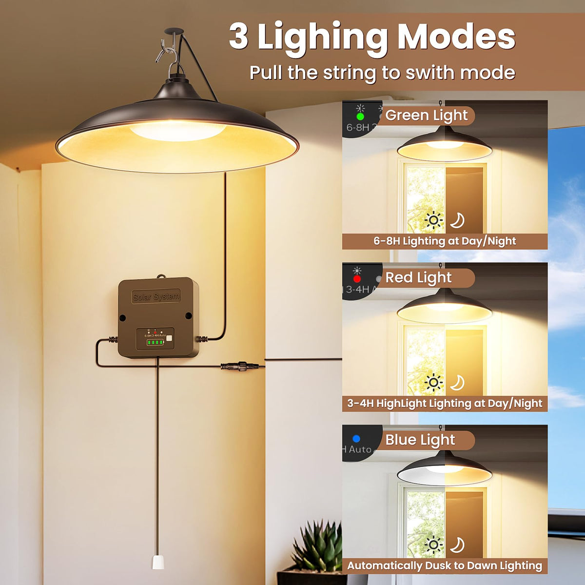 APILAB three-mode solar light adapts from low to high brightness.