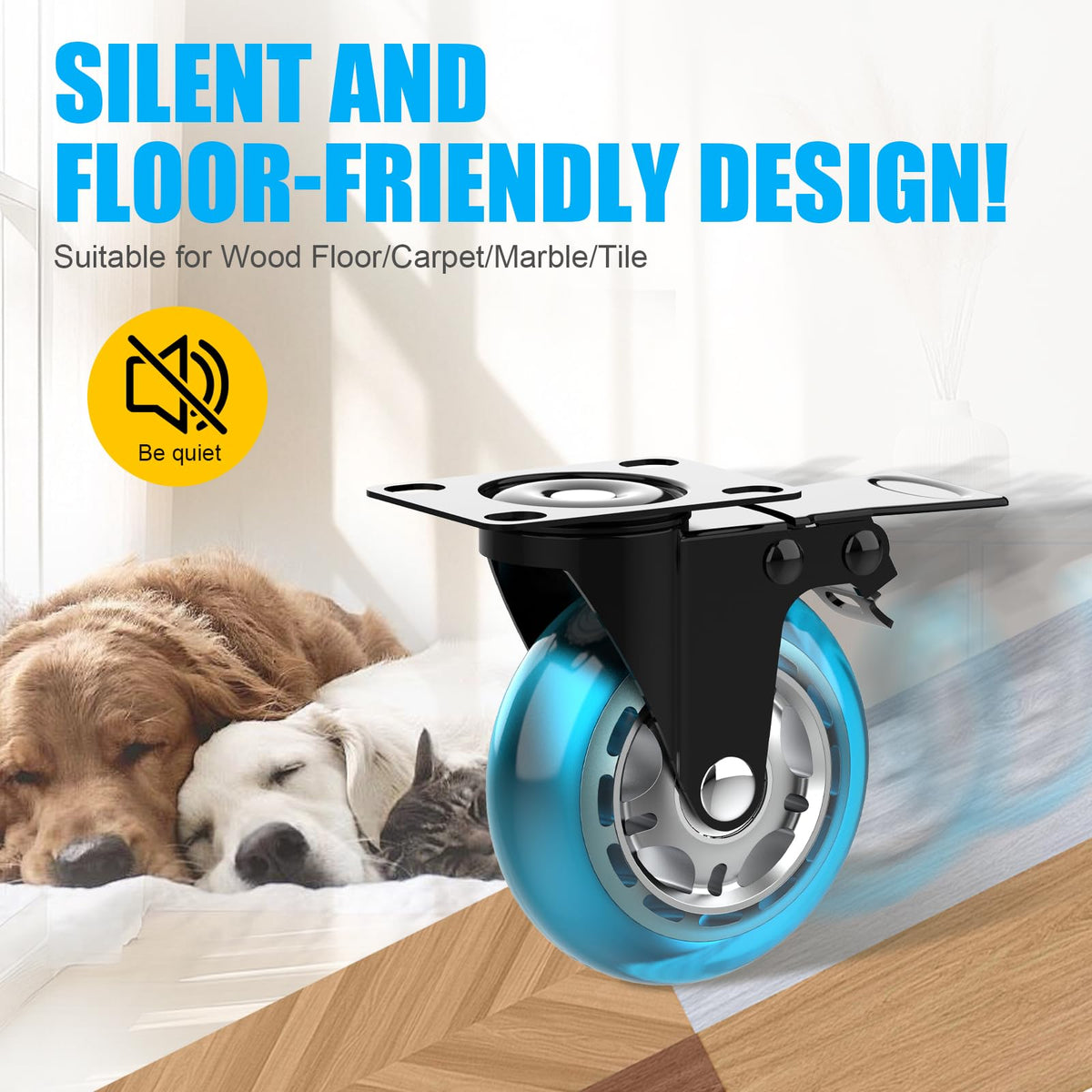 Apllamo casters fit carts, cabinets, and tables for easy movement.