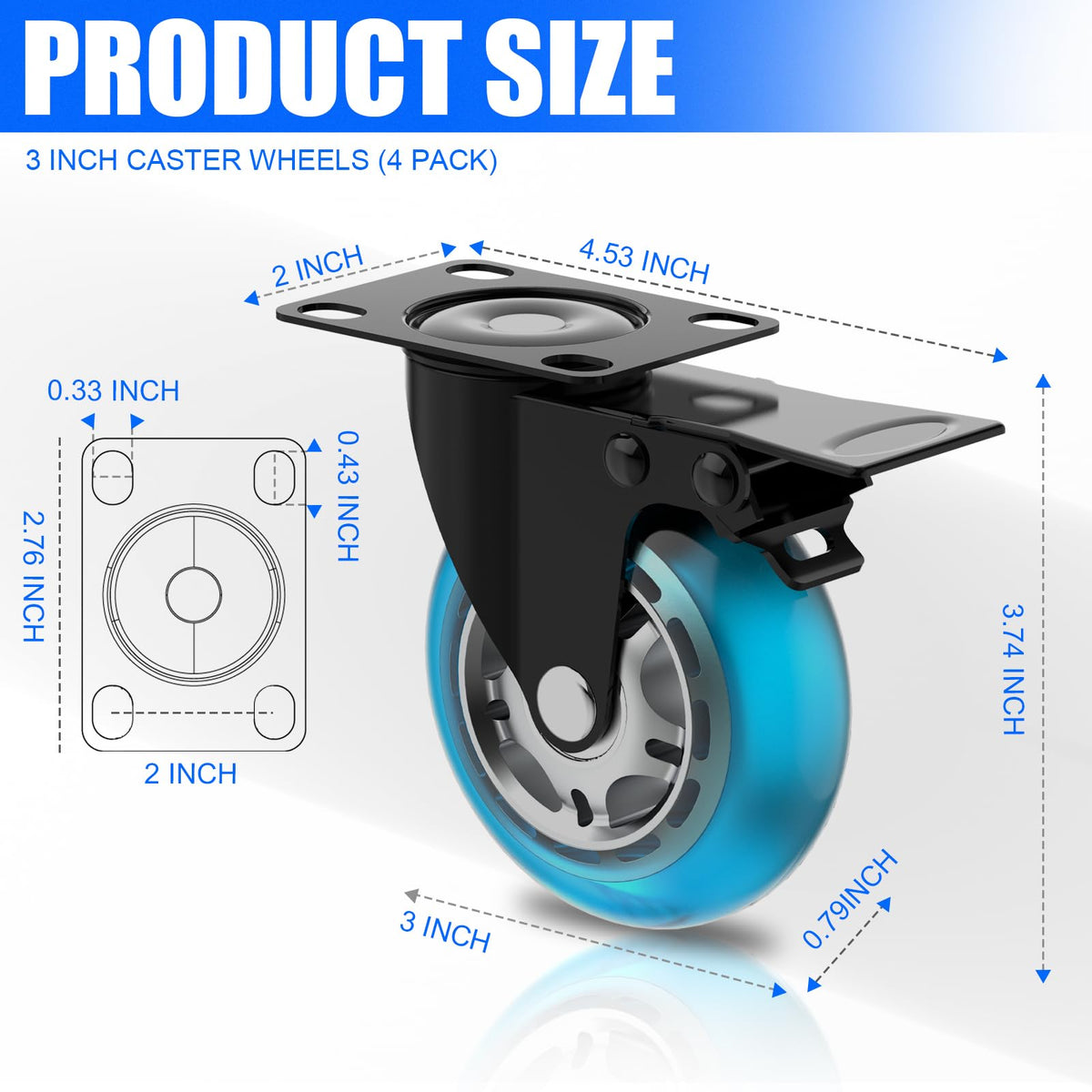 Apllamo plate caster with brakes engaged for secure positioning.