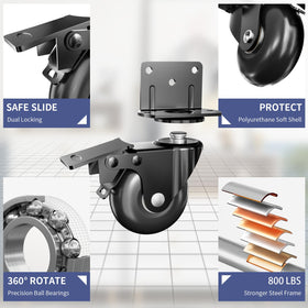 Aplamo bearing-supported caster wheel set ensures smooth rotation on carts and cabinets.