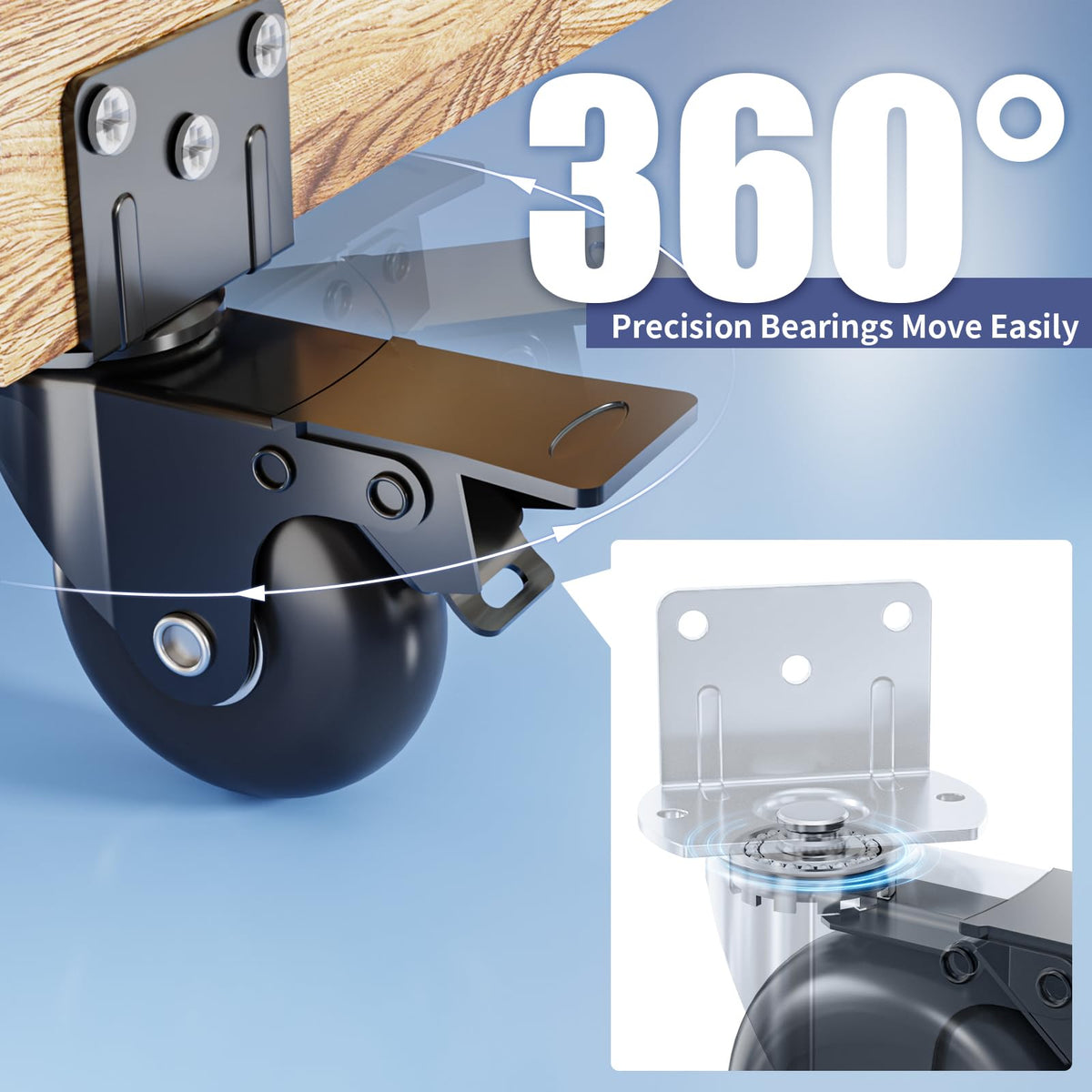 Aplamo locking brake system keeps items securely in place during use and cleaning.