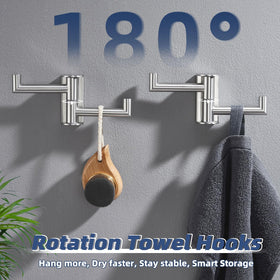 APLusee swivel coat hook folded against wall, space-saving design for small bathrooms