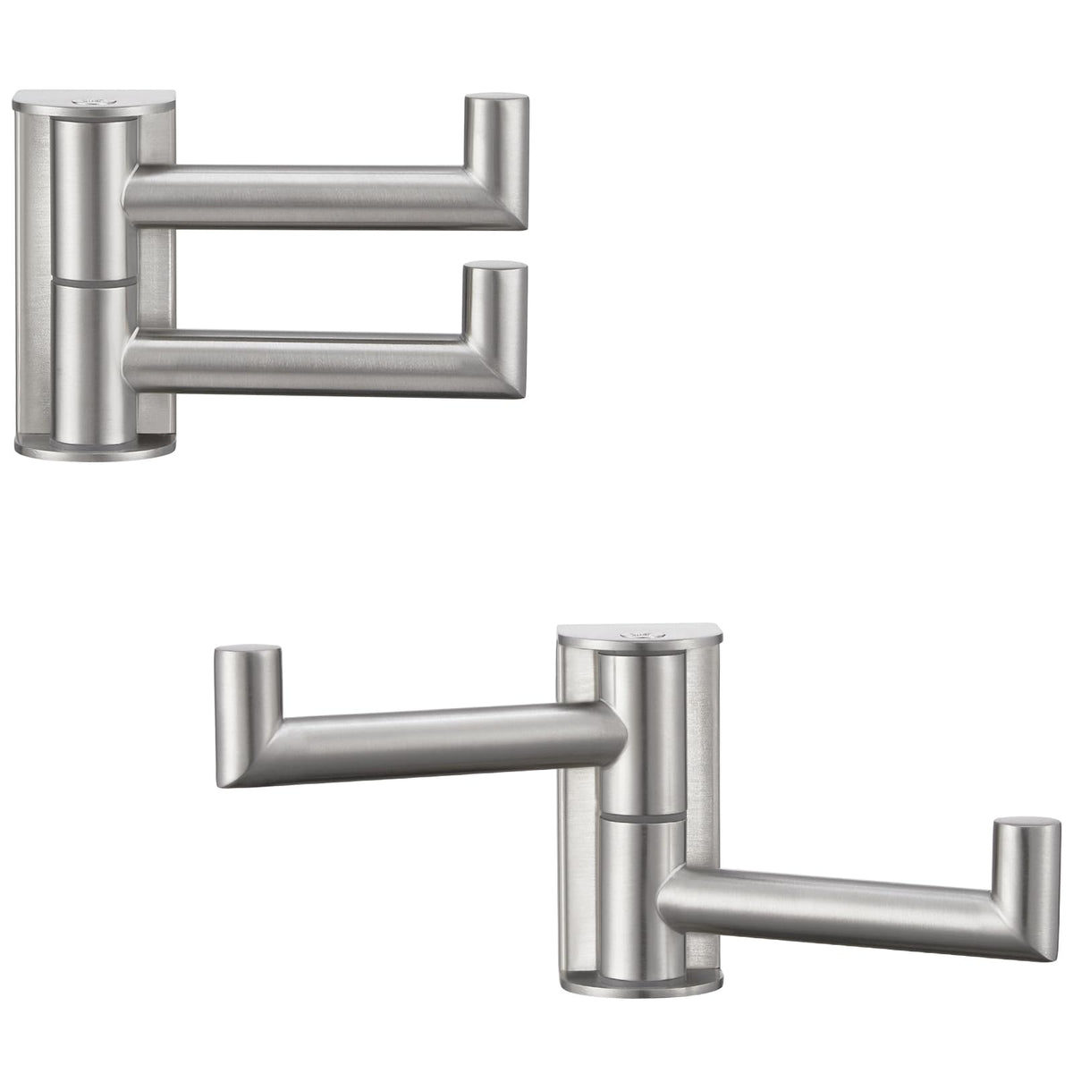 APLusee swivel coat hook front view, brushed nickel finish; versatile in bathrooms