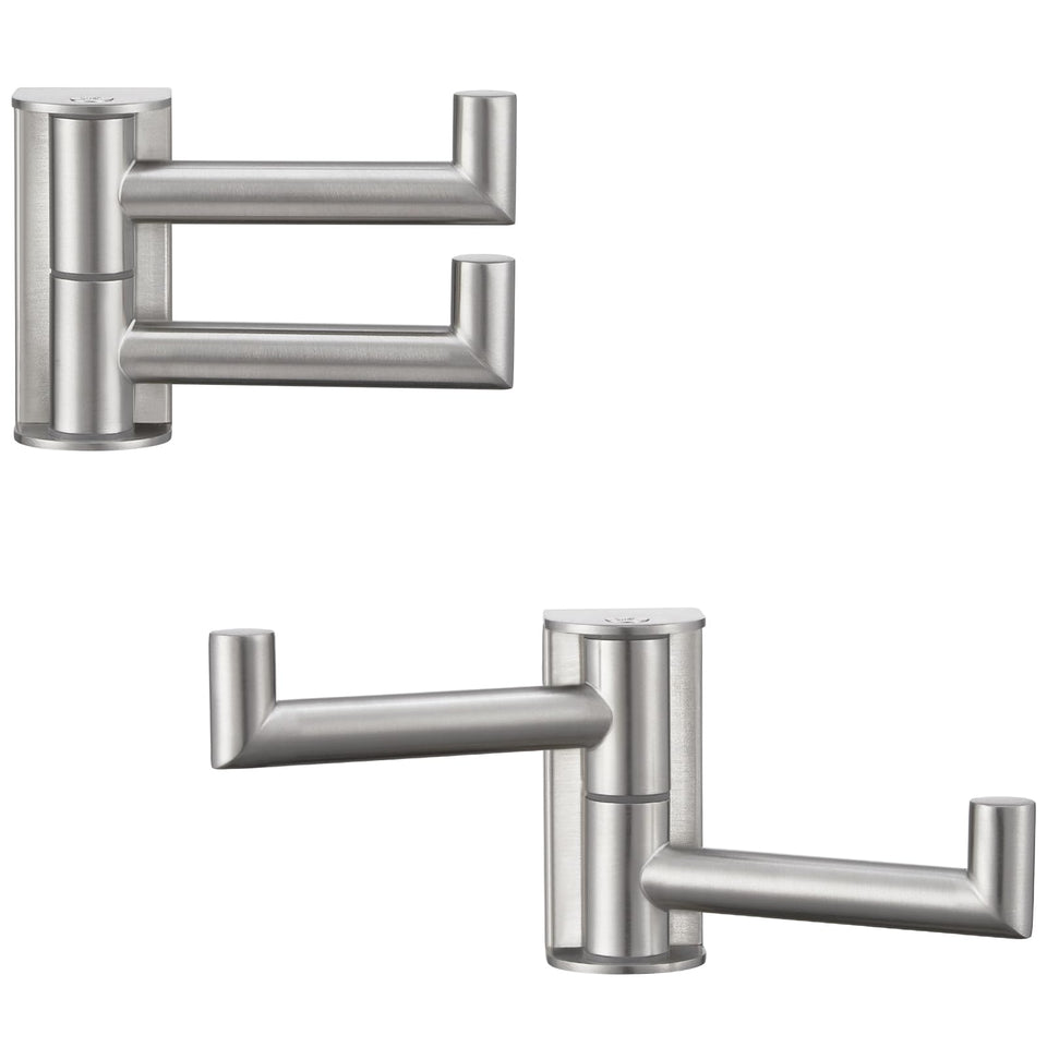 APLusee swivel coat hook front view, brushed nickel finish; versatile in bathrooms