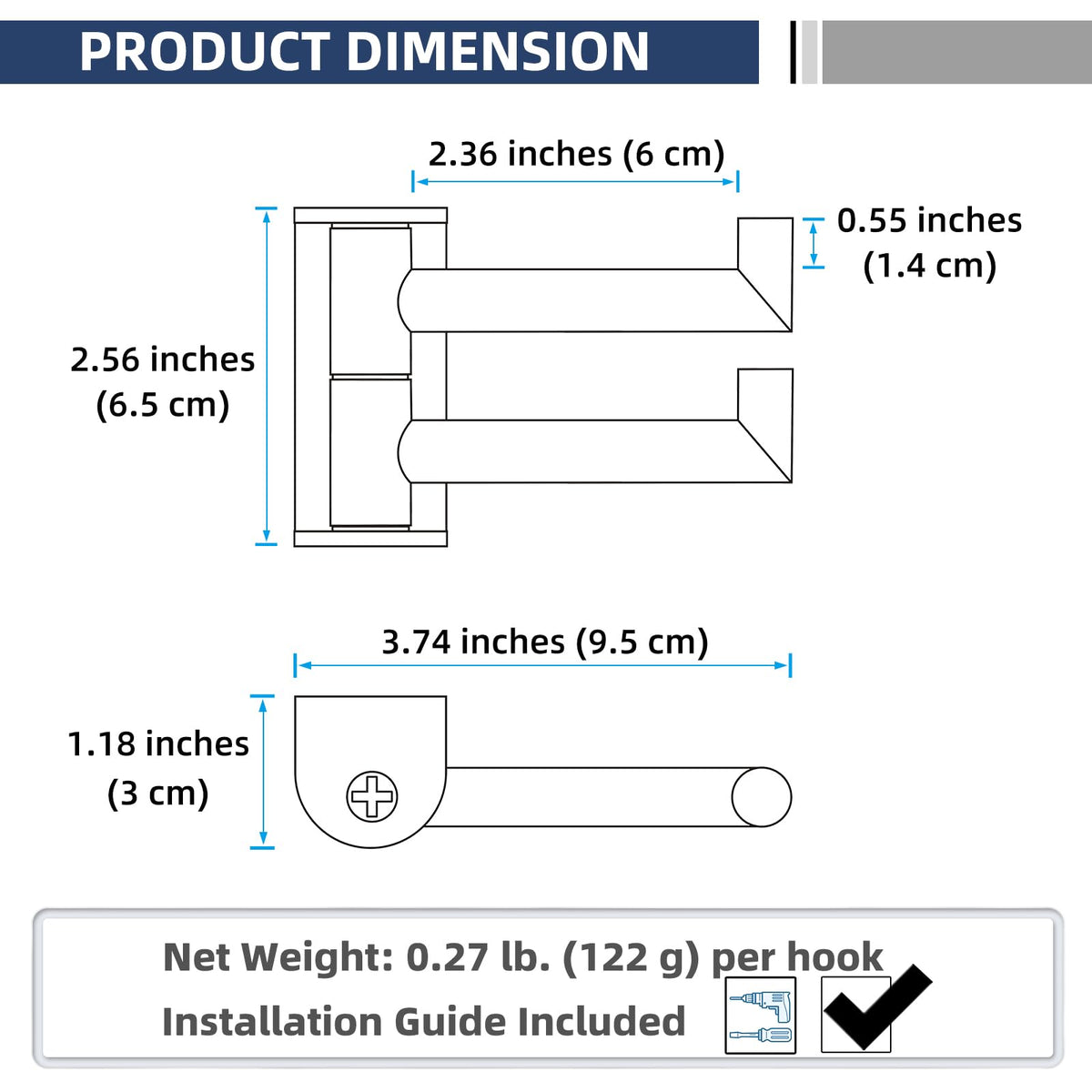 APLusee pack of 2 hooks ready for quick installation