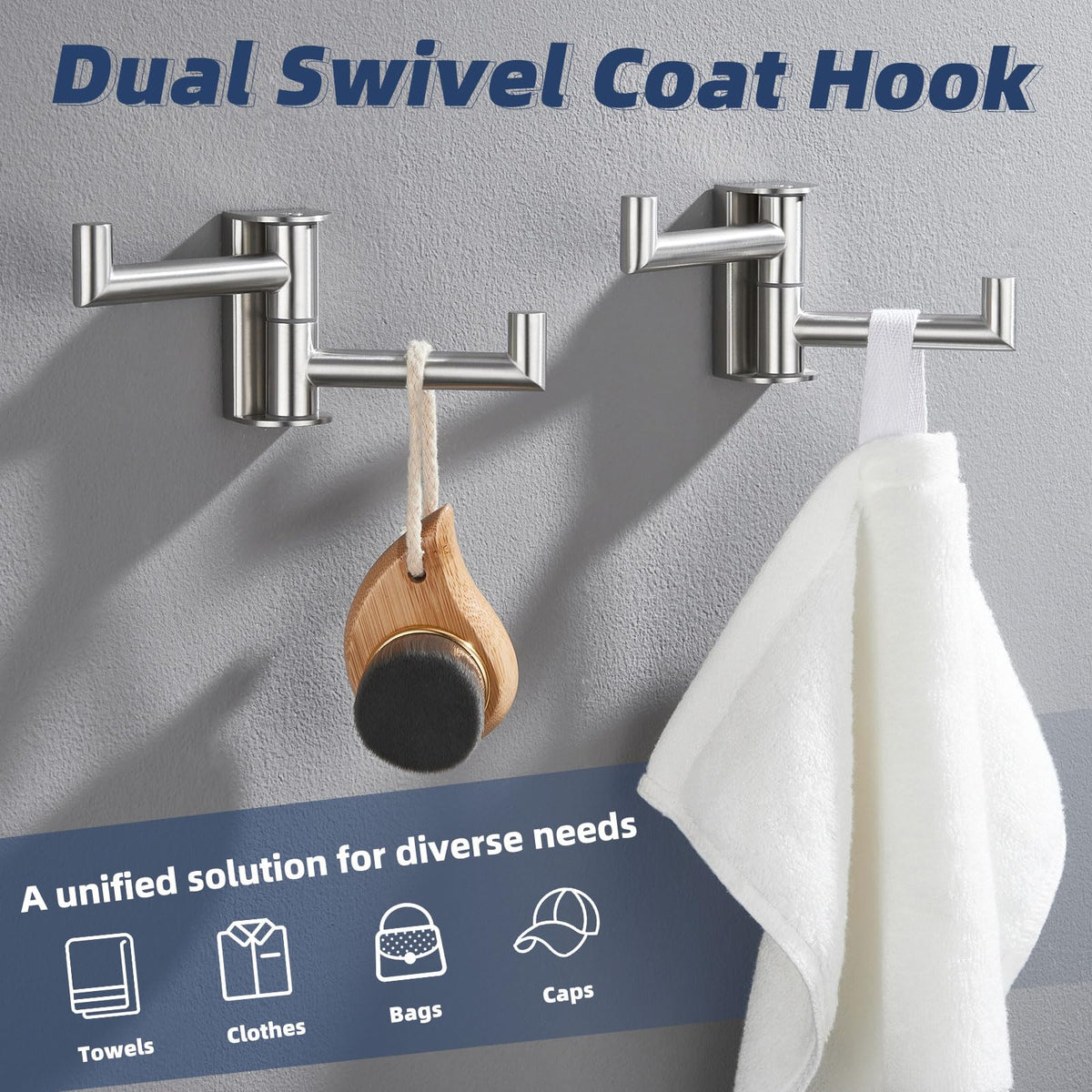 APLusee swivel coat hook rotating arms extended, expanding hanging capacity