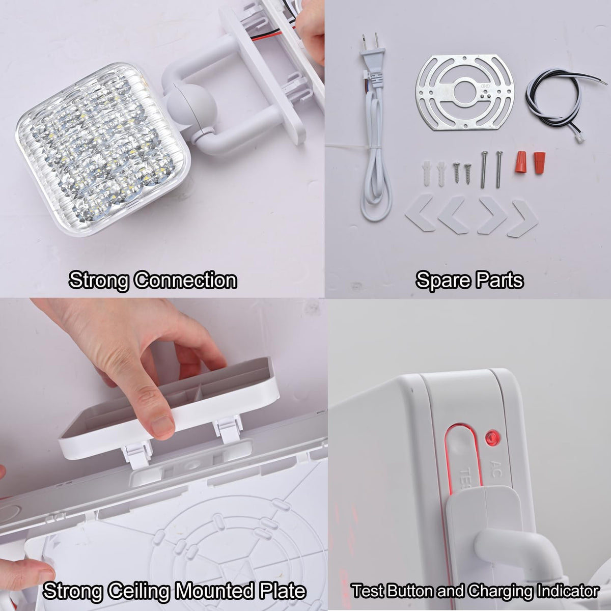 Apmeetlux battery-backed emergency lighting keeps exits illuminated.