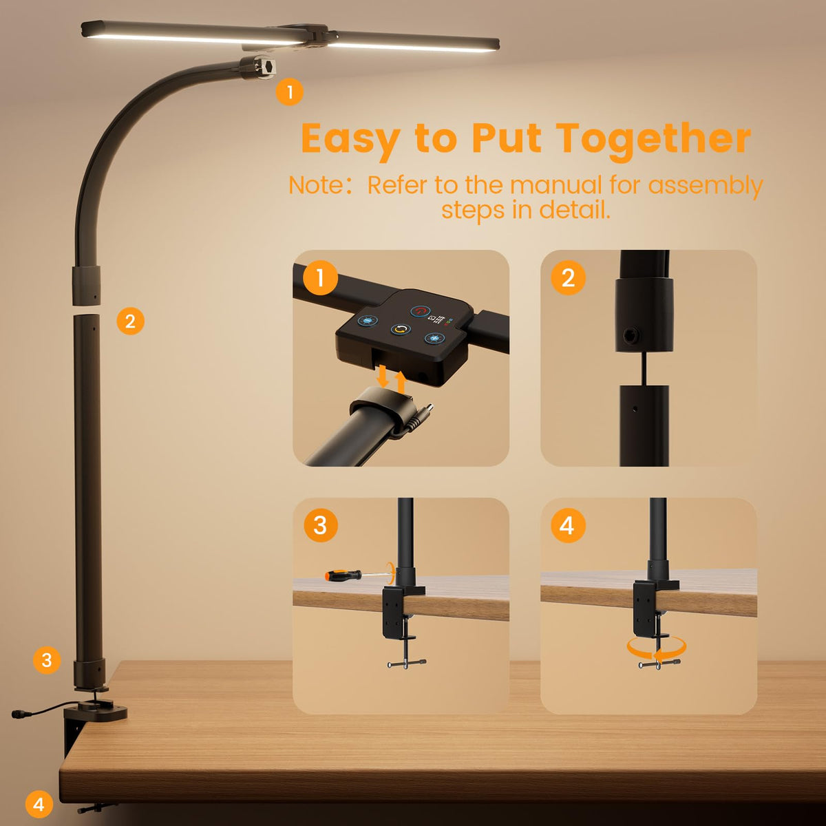 APMIEK LED Desk Lamp brightness adjust allows customizable light levels
