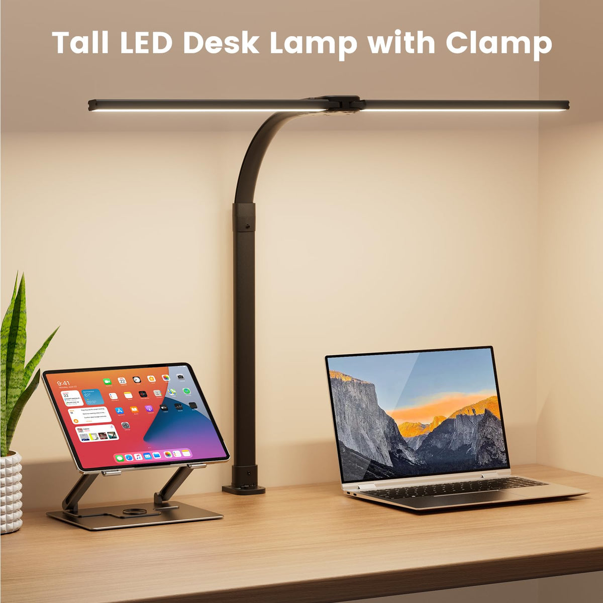 APMIEK LED Desk Lamp clamp-base detail highlighting sturdy mounting options