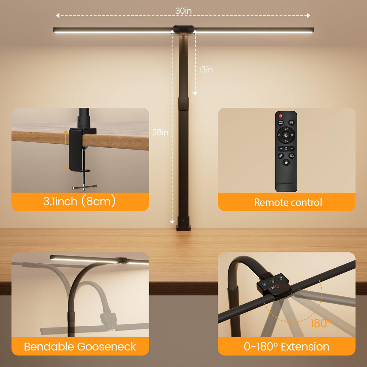 APMIEK LED Desk Lamp double-head provides broad coverage across workspace