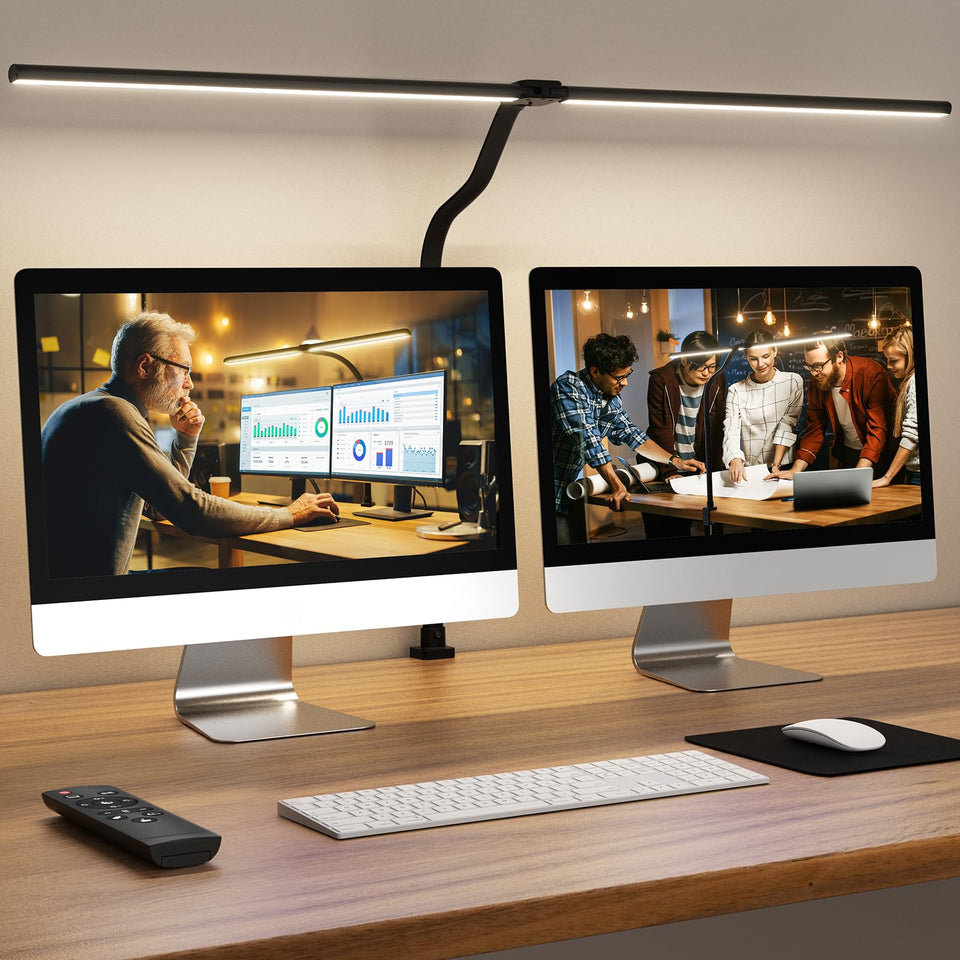 APMIEK LED Desk Lamp full view showing sleek clamp-on design for desks
