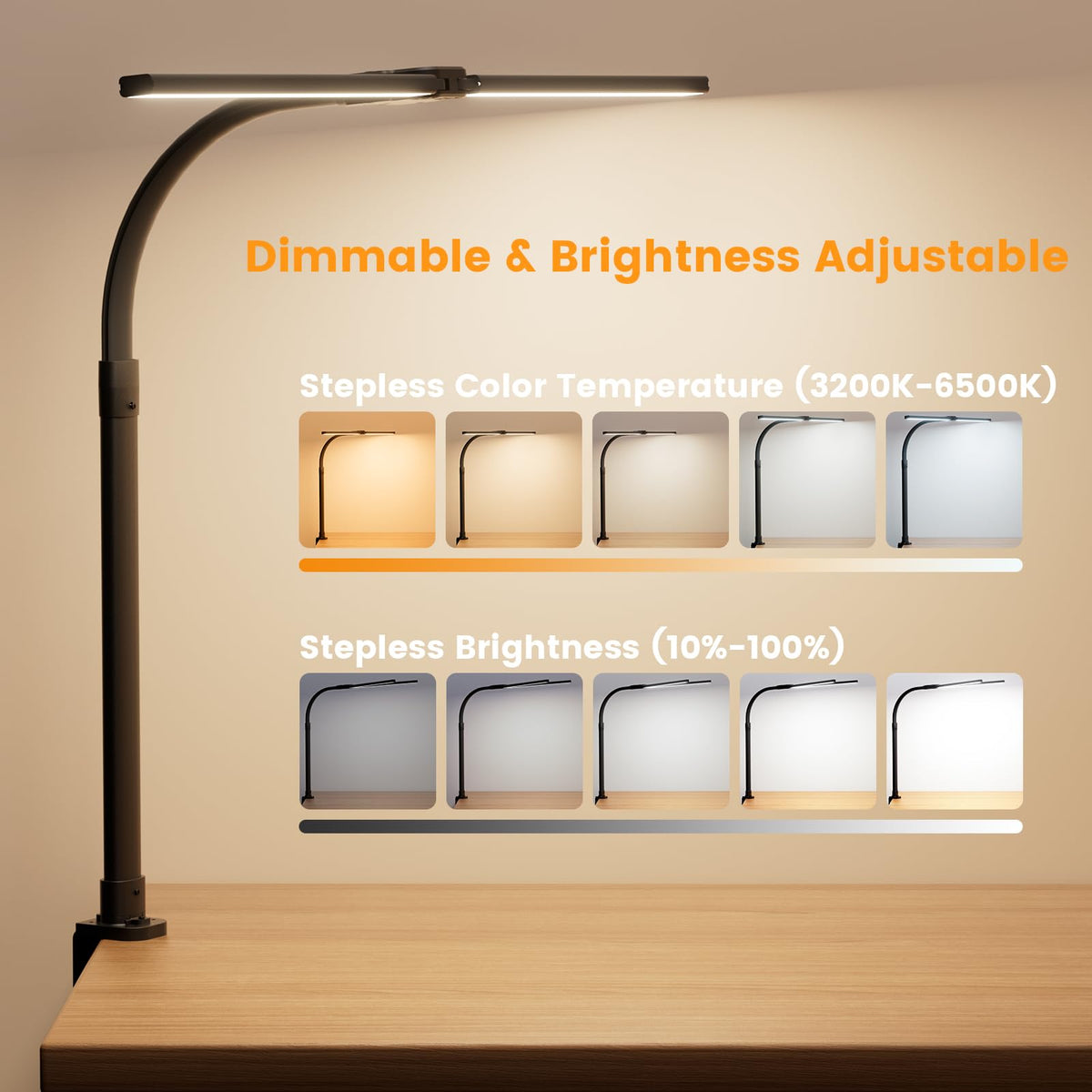 APMIEK LED Desk Lamp gooseneck bend enables flexible light direction