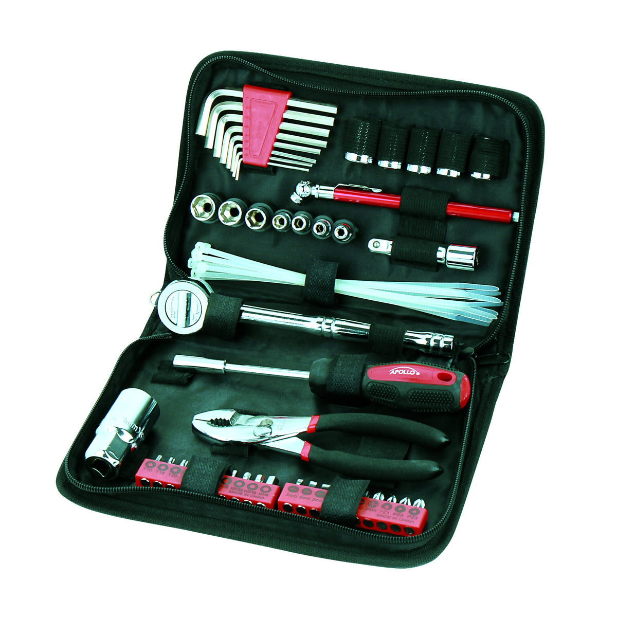 Apollo Tools 56-piece auto tool set in a compact case for roadside repairs