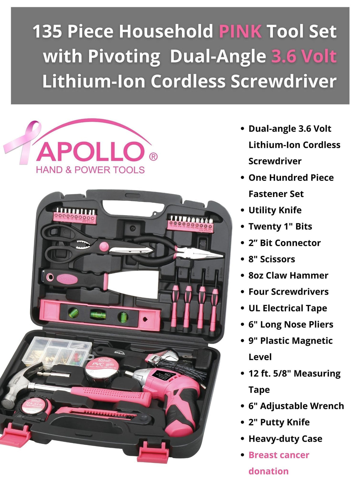 Apollo Tools 100-piece fastener set and putty knife for mounting.
