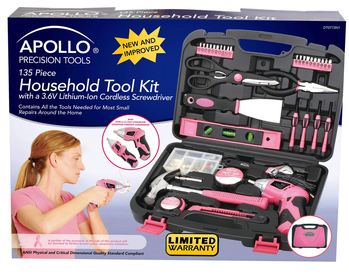 Apollo Tools hammer and adjustable wrench with chrome finish.