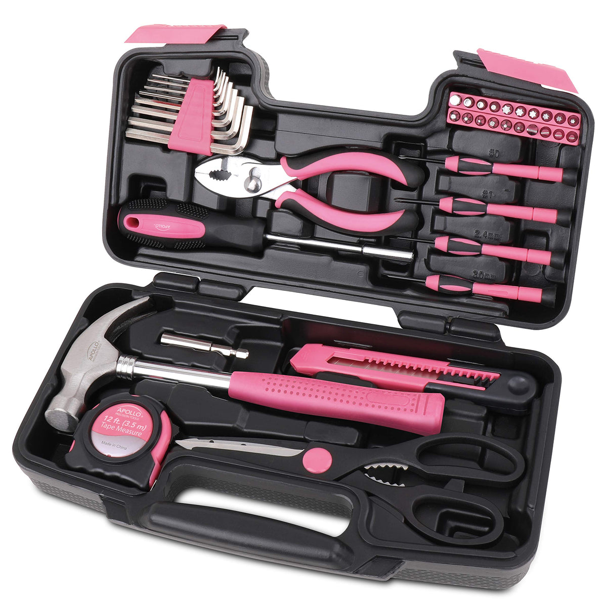 Apollo Tools 39-piece tool set in pink case for versatile home projects