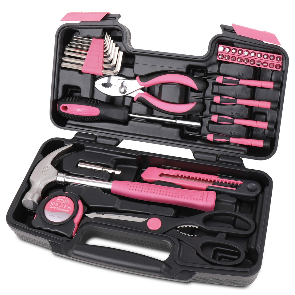 Apollo Tools 39-piece tool set in pink case for versatile home projects