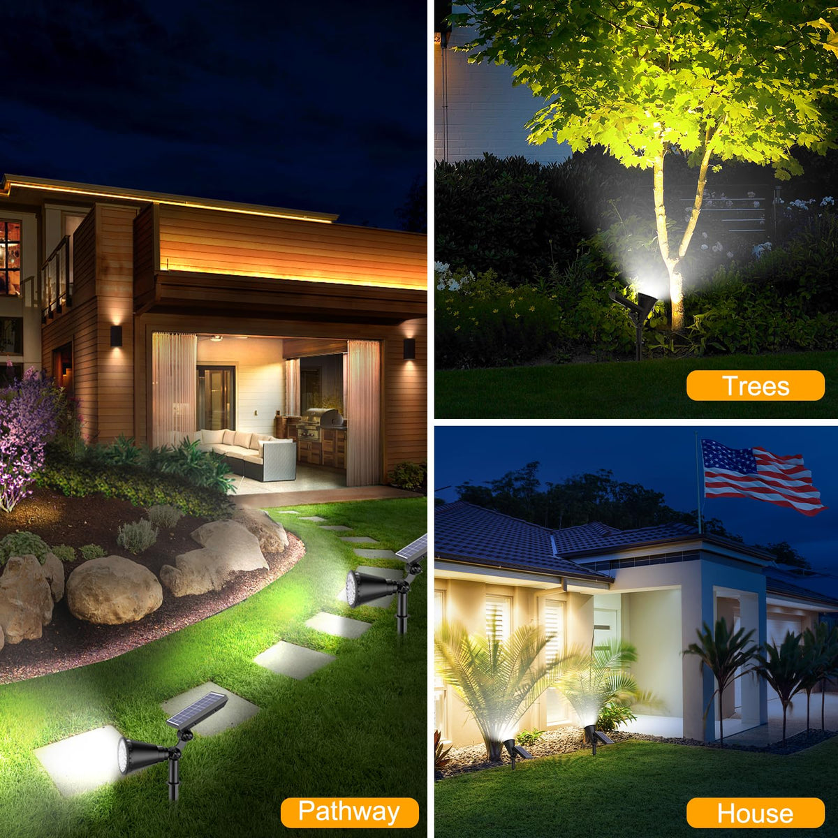 APOMAO landscape lighting highlights walkways and greenery for inviting evenings.
